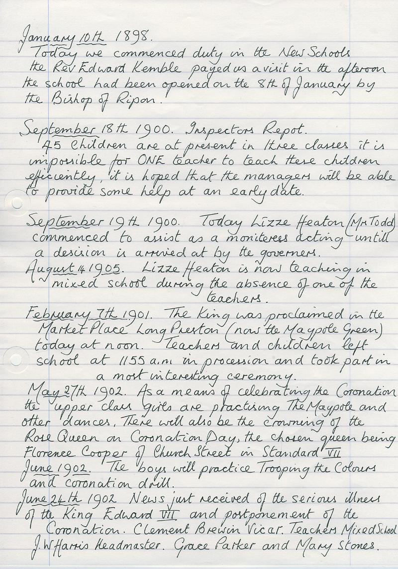 Log Book 1898-1902.JPG - Extracts from Long Preston Endowed School Log Book 1898-1902